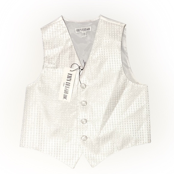 Kids Dream White Square Pattern Vest Tie Set Boys 4 - Picture 2 of 4